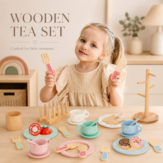 Davorilo Kids Wooden Play Dishes and Plates Set