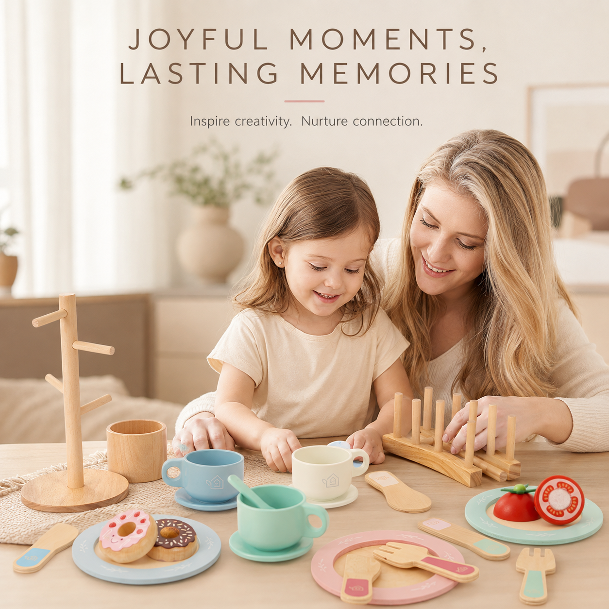 Davorilo Kids Wooden Play Dishes and Plates Set