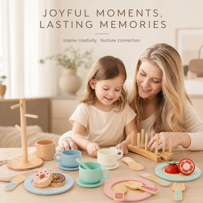 Davorilo Kids Wooden Play Dishes and Plates Set